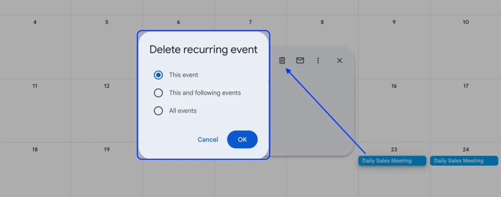 deleting recurring event on google calendar